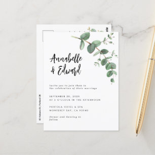 Détails de l'eucalyptus mariage et invitation