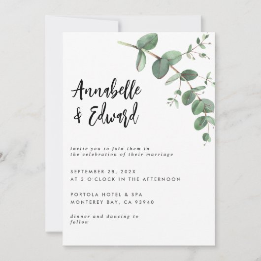 Détails de l'eucalyptus mariage et invitation (Devant)