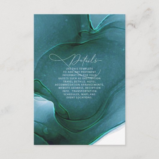 Détails de mariage Ink Flow Teal - Carte encart ID (Devant)