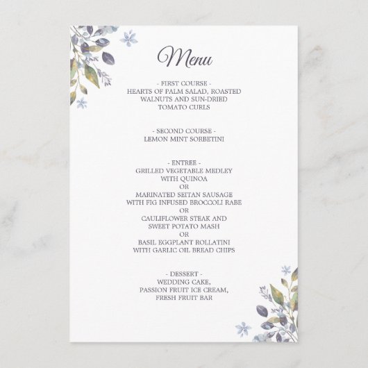 Détails de mariage Menu Combo Fleurs Bleu Poussiér (Dos)