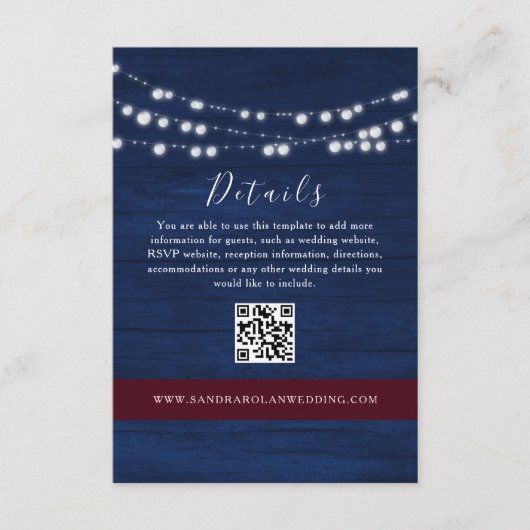 Détails du Mariage bleu marine Carte de code QR (Devant)