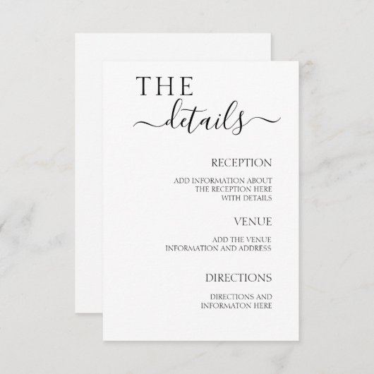 Détails du Mariage Encart Minimaliste Simple (Devant / Derrière)
