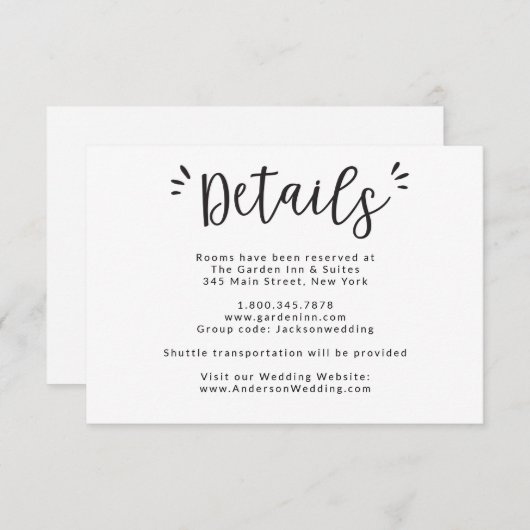 Détails du mariage et carte d'information sur l'hé (Devant / Derrière)