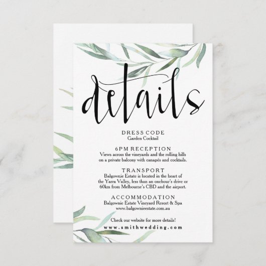 Détails du Mariage Eucalyptus Carte Rustique (Devant / Derrière)