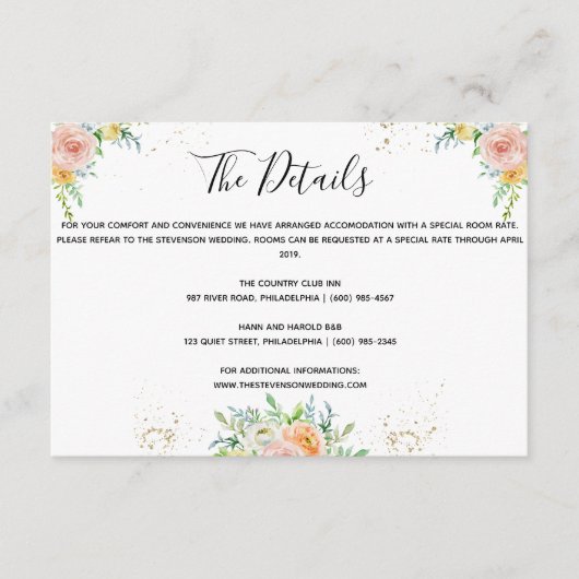 Détails du mariage floral insérer carte or crépusc (Devant)