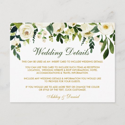 Détails du Mariage Floral Vert Insérer une carte (Devant)