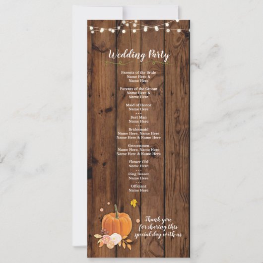 Détails du programme de mariage en bois de citroui (Dos)