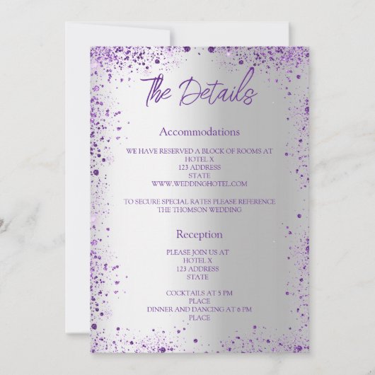 Détails du programme de mariage violet argenté (Devant)