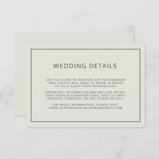 Details eenvoudige rand lichte beige bruiloft informatiekaartje (Voorkant / Achterkant)