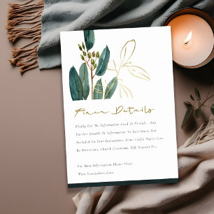 Details Eucalyptus Green Gold Foliage Weddenschap Informatiekaartje