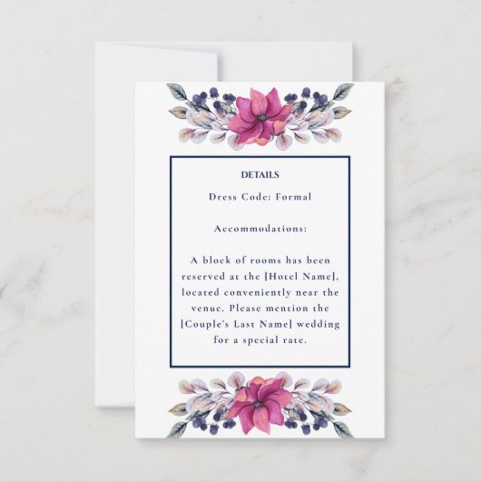 Détails Fuchsia Pink Navy Enseigne QR Code RSVP (Devant)