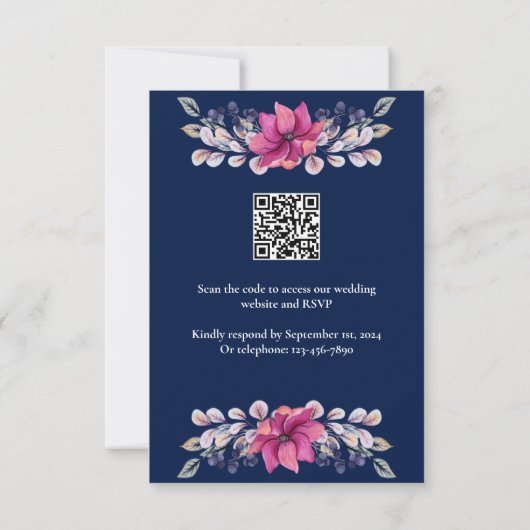 Détails Fuchsia Pink Navy Enseigne QR Code RSVP (Dos)
