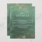 Details groene en goudmoderne Waterverf bruiloft Informatiekaartje (Voorkant / Achterkant)