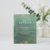 Details groene en goudmoderne Waterverf bruiloft Informatiekaartje (Staand voorkant)