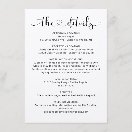 Details Kraft Heart Script Weduwinformatie Informatiekaartje (Voorkant)