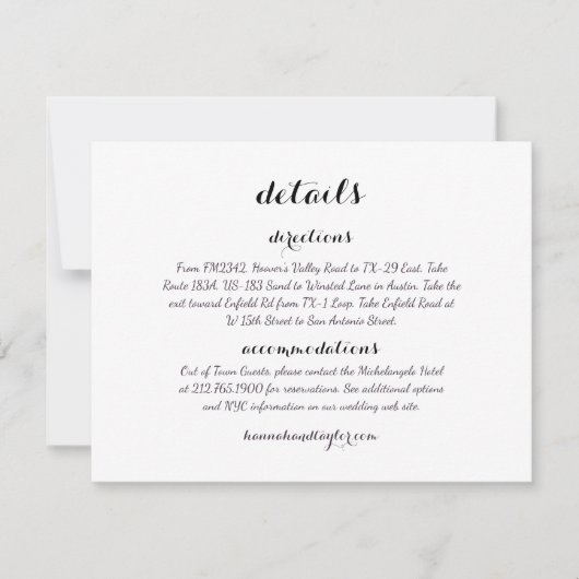 Détails mariage Carte d'itinéraire *Modern Classic (Devant)