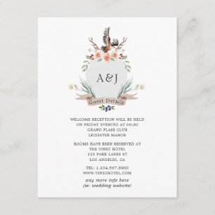 Details Monogram Woodland Crest Wedding Guest Informatiekaartje