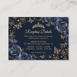 Details Navy Gouden Quinceanera Ontvangst Informatiekaartje