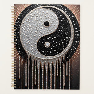 Détails ornementaux noir argent Yin Yang qui goutt