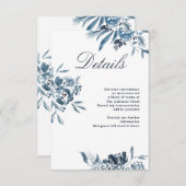 Details over blauwe Waterverf-bloemen bruiloft Informatiekaartje (Voorkant / Achterkant)