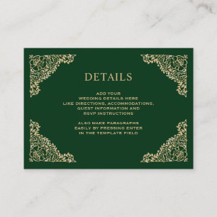 Details over Floral Lijst Green en Gold Wedding Informatiekaartje