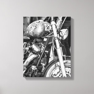 Details over motorfiets, motor, motorrijder en rij canvas afdruk