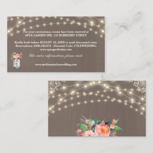 Details over Rustige Vloerlichten Mason Jar Weddin Informatiekaartje (Voorkant / Achterkant)