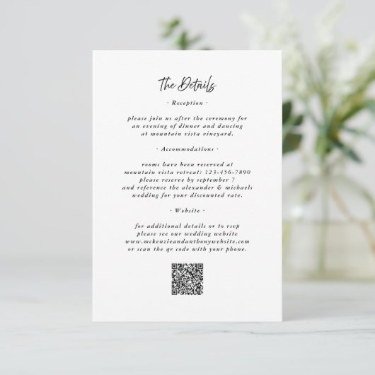 Details QR Code Zwart Wit Trouwbehuizing Kaart (Staand voorkant)