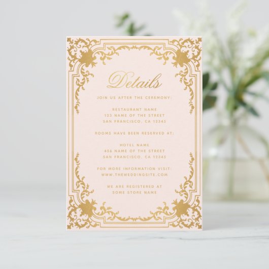  Details Roze Faux Gold Elegant Bruiloft Informatiekaartje (Staand voorkant)
