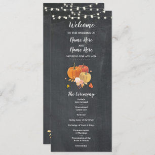 Details Rustic Herfst Pumpkin Chalk Wedding Progra Kaart