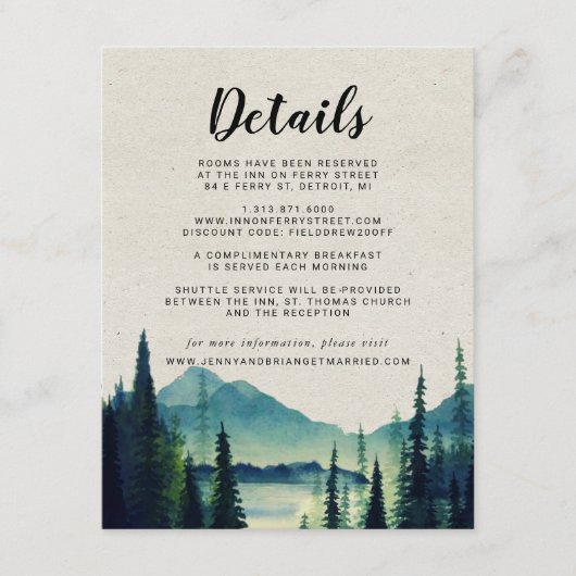 Details Rustic Mountain Wedding Guest Informatiekaartje (Voorkant)