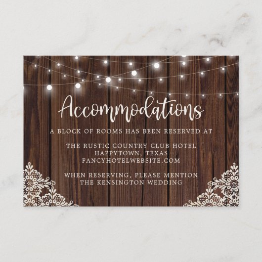 Details Rustic Wood en String Lights Wedding Informatiekaartje (Voorkant)