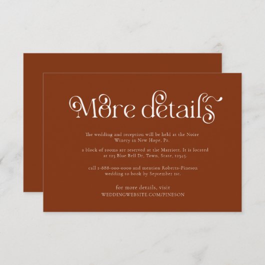 Détails Terracotta moderne Mariage Carte de boîtie (Devant / Derrière)