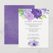 Details ultra Violet Floral Wedding Guest Informatiekaartje (Voorkant / Achterkant)