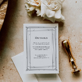 Details van de moderne Deco Black en White Wedding Informatiekaartje