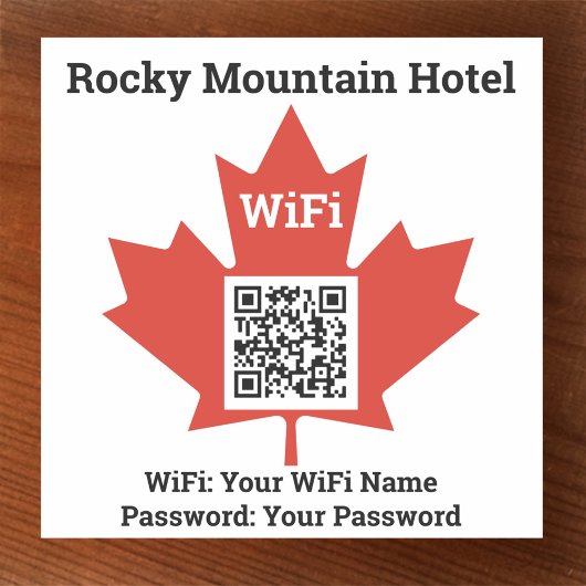 Details van het Canadese hotel-wifi plus QR-code Sticker