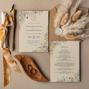 Details van het eenvoudige Wildflower Wedding Mono Kaart