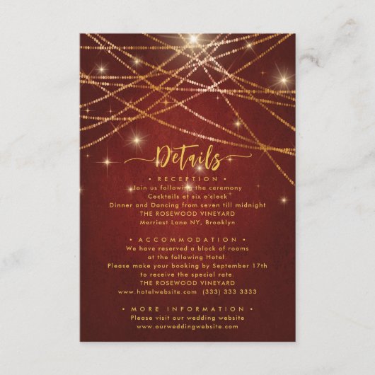 Details van het Elegant Sparging String Lights Wed Informatiekaartje (Voorkant)