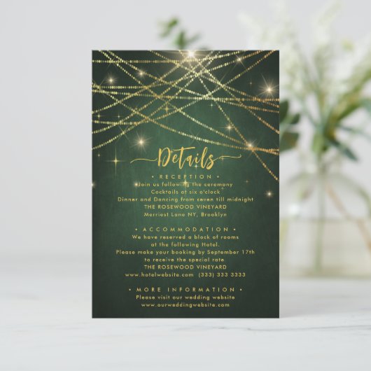 Details van het Elegant Sparging String Lights Wed Informatiekaartje (Staand voorkant)