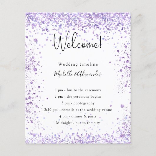 Details van het Violet lavender glitter-trouwprogr Flyer (Voorkant)