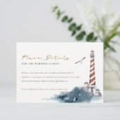 DETAILS VAN HET ZEE VAN RODE DUSKY BLUE LIGHTHOUSE INFORMATIEKAARTJE (Staand voorkant)