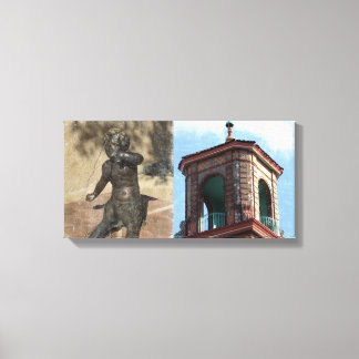 Details van Plaza-gebouw en fontein Canvas Afdruk