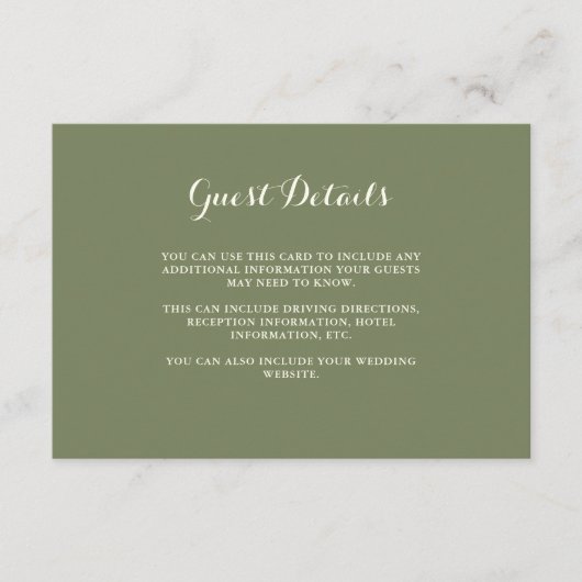 Details van Sage en Ivory Guest Informatiekaartje (Voorkant)