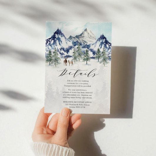 Details winterbosbruiloft informatiekaartje