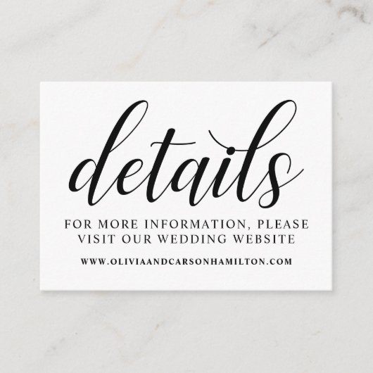 Details Zwarte en Witte Calligraphy Trouw Informatiekaartje (Voorkant)