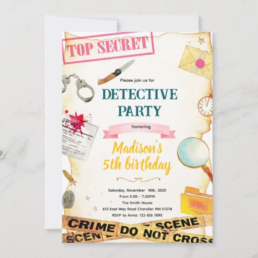 Detective girl party invitation (Devant)