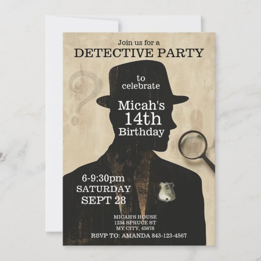 Detective Mystery verjaardagsfeestje uitnodiging (Voorkant)