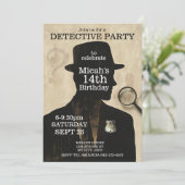 Detective Mystery verjaardagsfeestje uitnodiging (Staand voorkant)