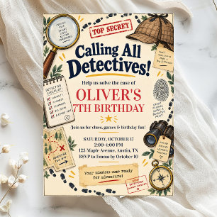 Detective verjaardagsuitnodiging kaart