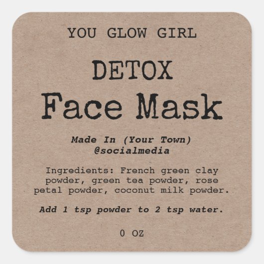Détox Masque Visage Étiquettes de produit (Devant)